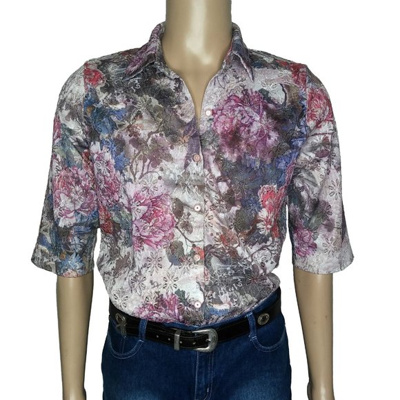 Vintage Floral Lace Eyelet Button Front Blouse - Picture 2 of 8